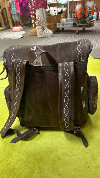 Brown Boot Stitch Leather Backpack - Boutique Bella Bellabackpack