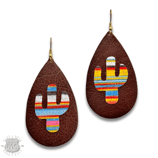 Brown cactus print teardrop earring, last call - Boutique Bella BellaEarrings