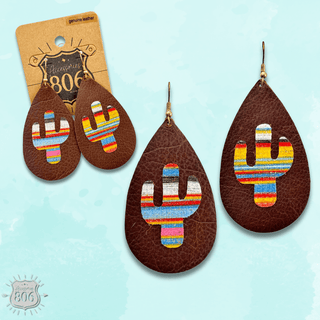 Brown cactus print teardrop earring, last call - Boutique Bella BellaEarrings
