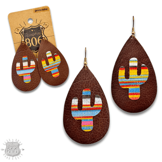 Brown cactus print teardrop earring, last call - Boutique Bella BellaEarrings