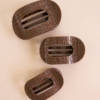 Brown Crocodile Large Flat Round Hair Clip - Boutique Bella BellaHair Clip