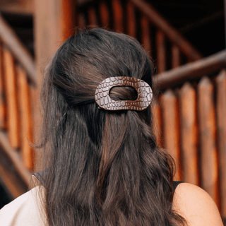 Brown Crocodile Medium Flat Round Hair Clip - Boutique Bella BellaHair Clip