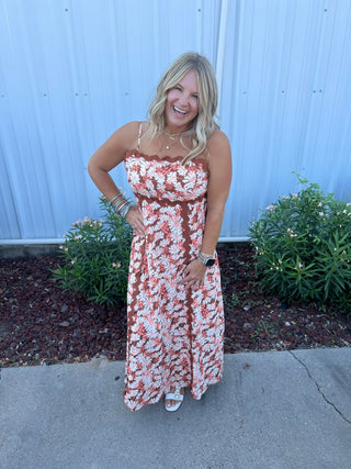 Brown Floral Maxi Dress - Boutique Bella BellaDress