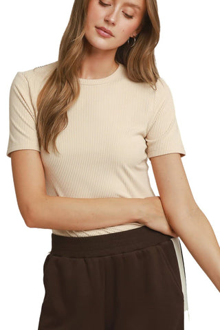 Brushed Rib Short Sleeve Top- Natural - Boutique Bella BellaTops