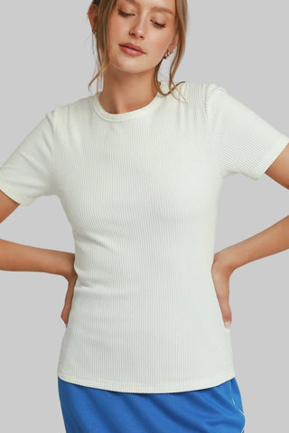 Brushed Rib Short Sleeve Top- White - Boutique Bella BellaTops