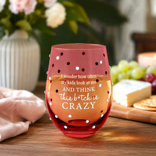B*tch Is Crazy - Gift Boxed 18 Oz Stemless Wine Glass Pavilion - Boutique Bella BellaWine Glasses
