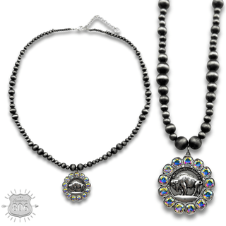 Buffalo nickel and rhinestone necklace - Boutique Bella BellaNecklaces
