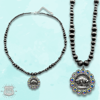 Buffalo nickel and rhinestone necklace - Boutique Bella BellaNecklaces