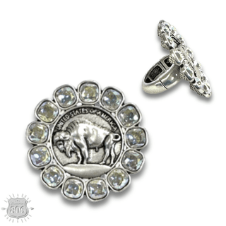 Buffalo nickel and rhinestone ring - Boutique Bella BellaRings