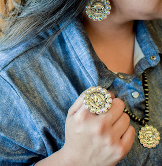 Buffalo nickel and rhinestone ring - Boutique Bella BellaRings