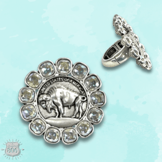 Buffalo nickel and rhinestone ring - Boutique Bella BellaRings