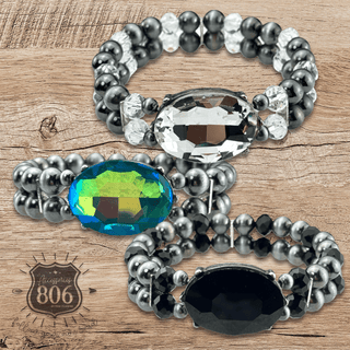 Burnished bead and rhinestone bracelet - Boutique Bella BellaBracelets