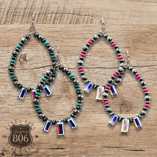 Burnished bead and rhinestone teardrop earring - Boutique Bella BellaEarrings