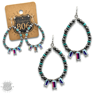 Burnished bead and rhinestone teardrop earring - Boutique Bella BellaEarrings