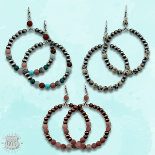 Burnished bead and stone circle earring - LC - Boutique Bella BellaEarrings
