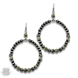 Burnished bead and stone circle earring - LC - Boutique Bella BellaEarrings