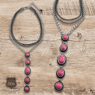 Burnished bead and stone drop Y necklace - Boutique Bella BellaNecklaces