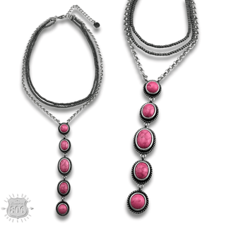 Burnished bead and stone drop Y necklace - Boutique Bella BellaNecklaces