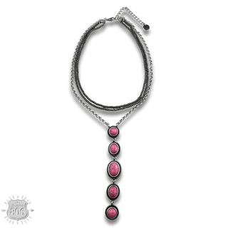 Burnished bead and stone drop Y necklace - Boutique Bella BellaNecklaces