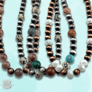 Burnished bead and stone necklace - LC - Boutique Bella BellaNecklaces