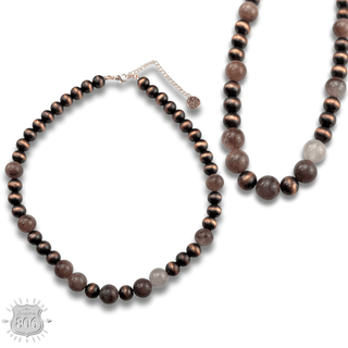 Burnished bead and stone necklace - LC - Boutique Bella BellaNecklaces