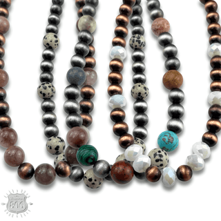 Burnished bead and stone necklace - LC - Boutique Bella BellaNecklaces