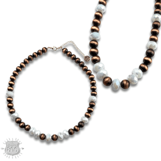 Burnished bead and stone necklace - LC - Boutique Bella BellaNecklaces