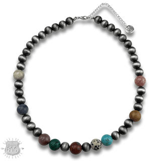 Burnished bead and stone necklace - LC - Boutique Bella BellaNecklaces