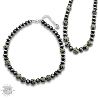 Burnished bead and stone necklace - LC - Boutique Bella BellaNecklaces