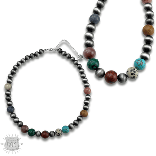 Burnished bead and stone necklace - LC - Boutique Bella BellaNecklaces