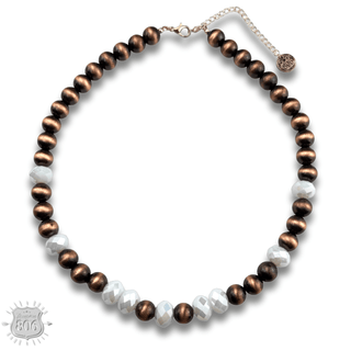 Burnished bead and stone necklace - LC - Boutique Bella BellaNecklaces