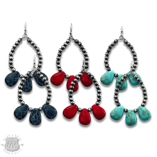 Burnished bead and stone teardrop earring - LC - Boutique Bella BellaEarrings