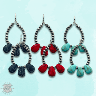 Burnished bead and stone teardrop earring - LC - Boutique Bella BellaEarrings