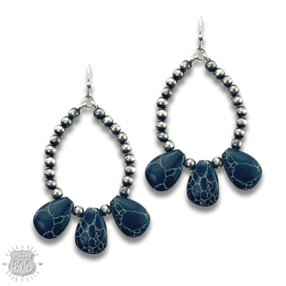 Burnished bead and stone teardrop earring - LC - Boutique Bella BellaEarrings