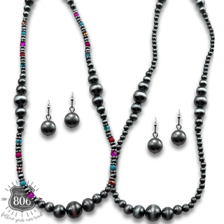 Burnished bead long necklace set - Boutique Bella BellaJewelry Set