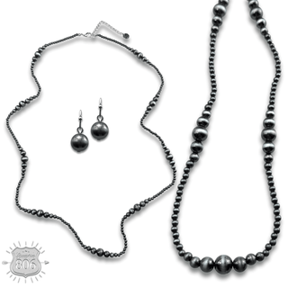 Burnished bead long necklace set - Boutique Bella BellaJewelry Set