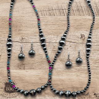 Burnished bead long necklace set - Boutique Bella BellaJewelry Set