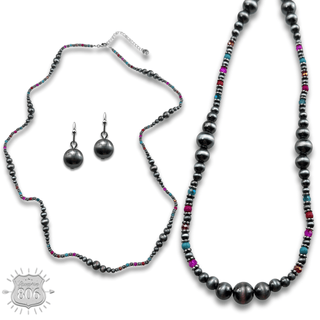 Burnished bead long necklace set - Boutique Bella BellaJewelry Set