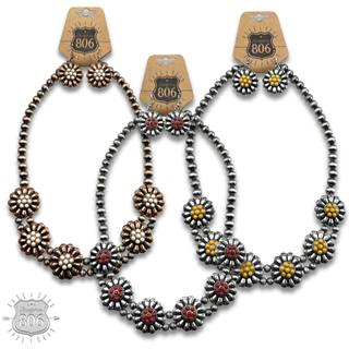 Burnished bead, stone flower necklace set, last call - Boutique Bella BellaJewelry Set