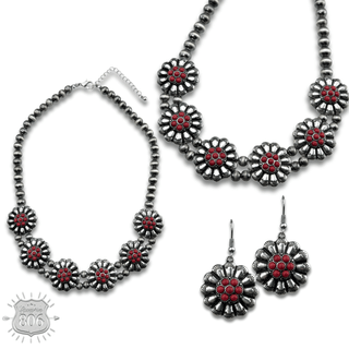 Burnished bead, stone flower necklace set, last call - Boutique Bella BellaJewelry Set