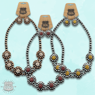 Burnished bead, stone flower necklace set, last call - Boutique Bella BellaJewelry Set