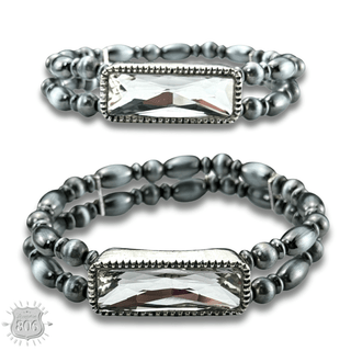 Burnished silver bead rhinestone bracelet - Boutique Bella BellaBracelets