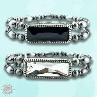 Burnished silver bead rhinestone bracelet - Boutique Bella BellaBracelets