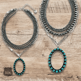 Burnished silver necklace, oval stone pendant - Boutique Bella BellaNecklaces