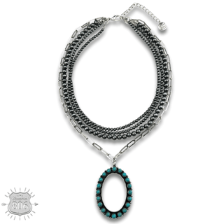 Burnished silver necklace, oval stone pendant - Boutique Bella BellaNecklaces