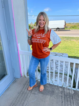 Burnt Orange Classy Until Kickoff Top - Boutique Bella Bellatop