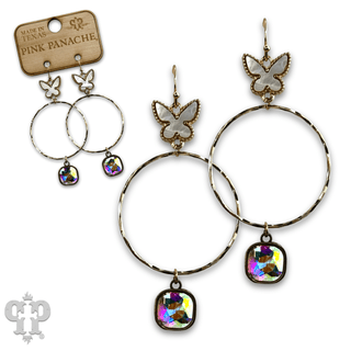 Butterfly charm circle earring with Austrian crystal - Boutique Bella BellaEarrings