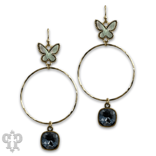 Butterfly charm circle earring with Austrian crystal - Boutique Bella BellaEarrings