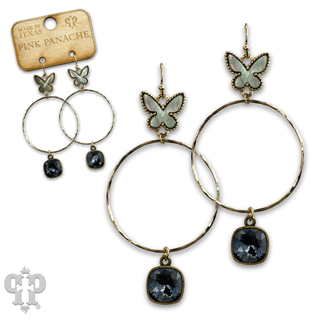 Butterfly charm circle earring with Austrian crystal - Boutique Bella BellaEarrings