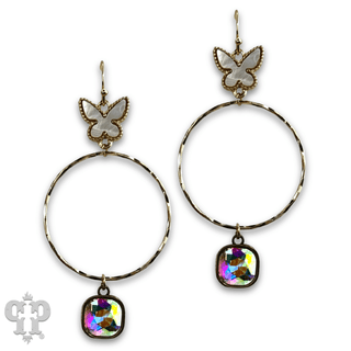 Butterfly charm circle earring with Austrian crystal - Boutique Bella BellaEarrings